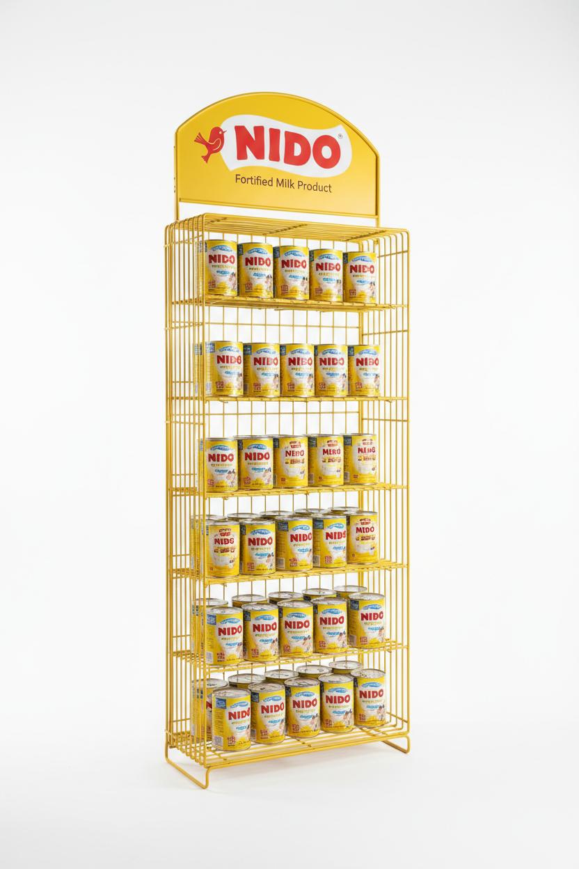 Rack de piso para punto de venta NIDO en República Dominicana